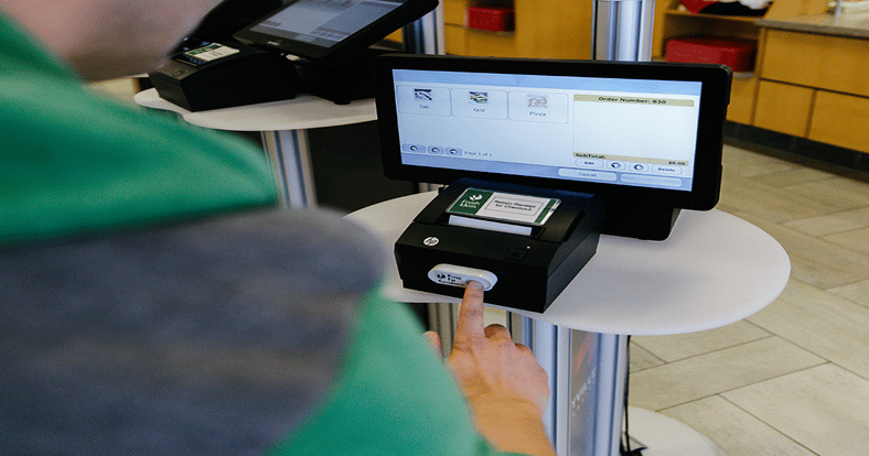 Button summons quick assistance at college dining stations