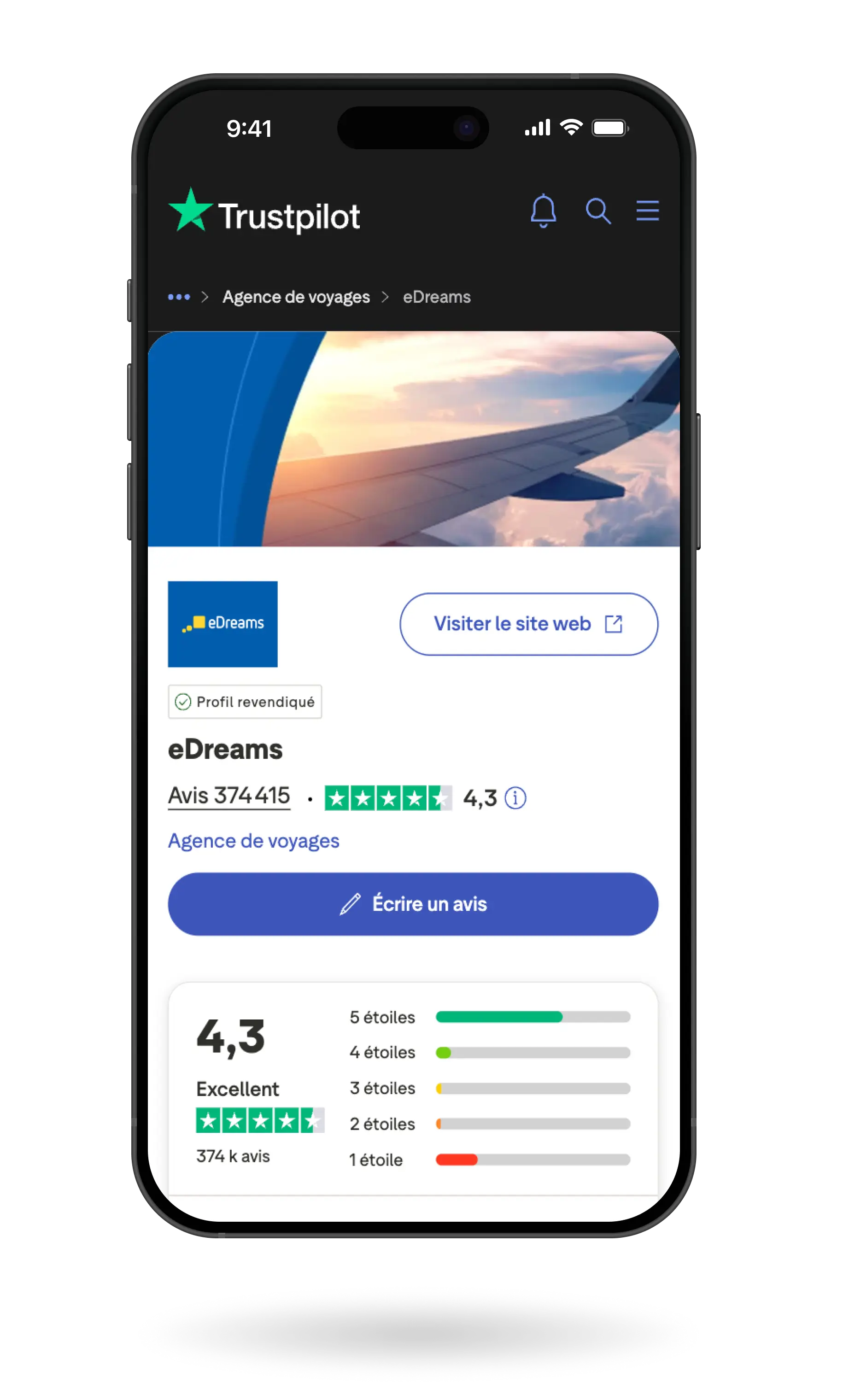 Maquette de l'application Trustpilot