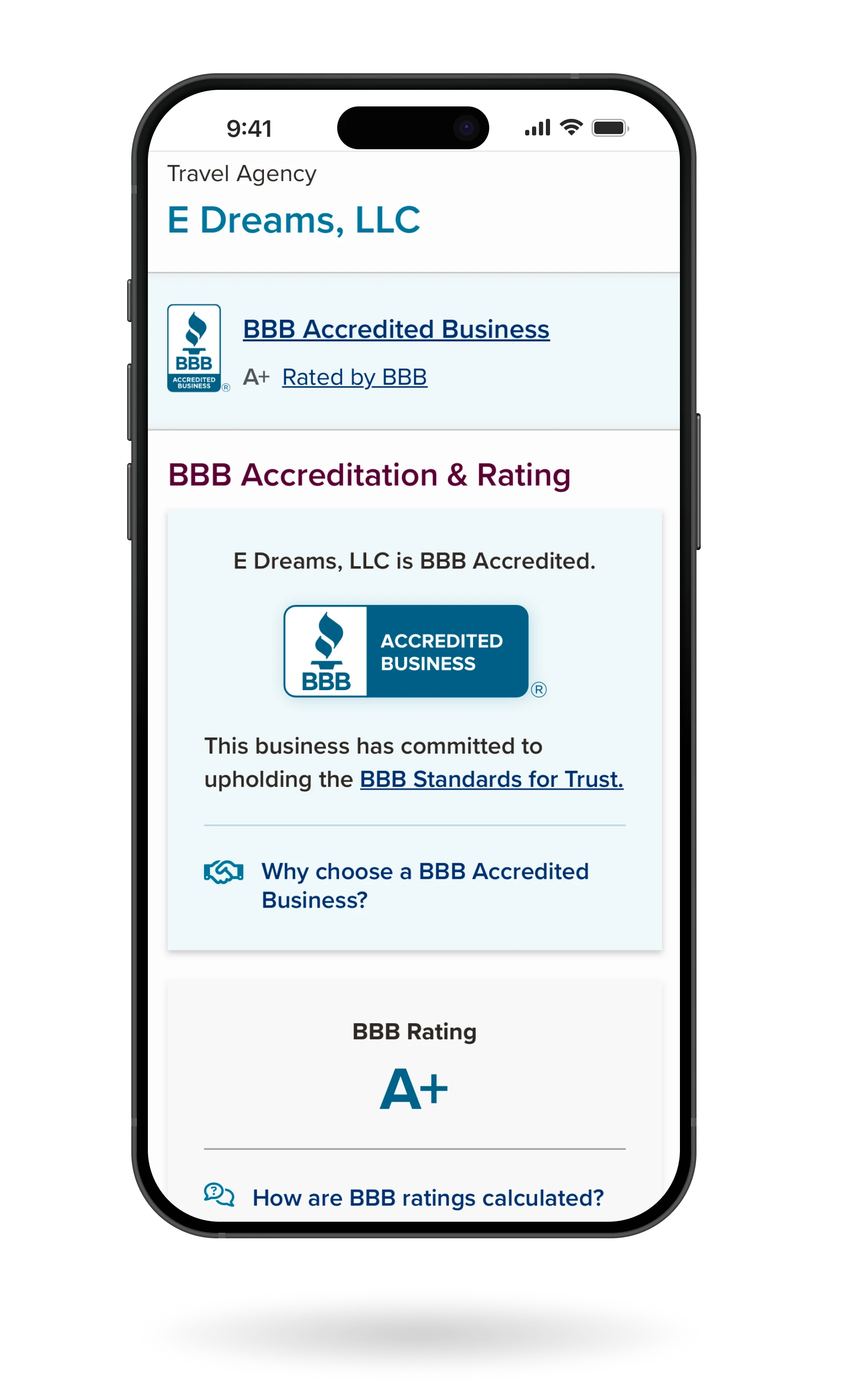 BBB app mockup