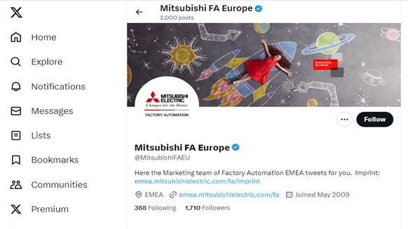Twitter X Account von Mitsubishi Electric