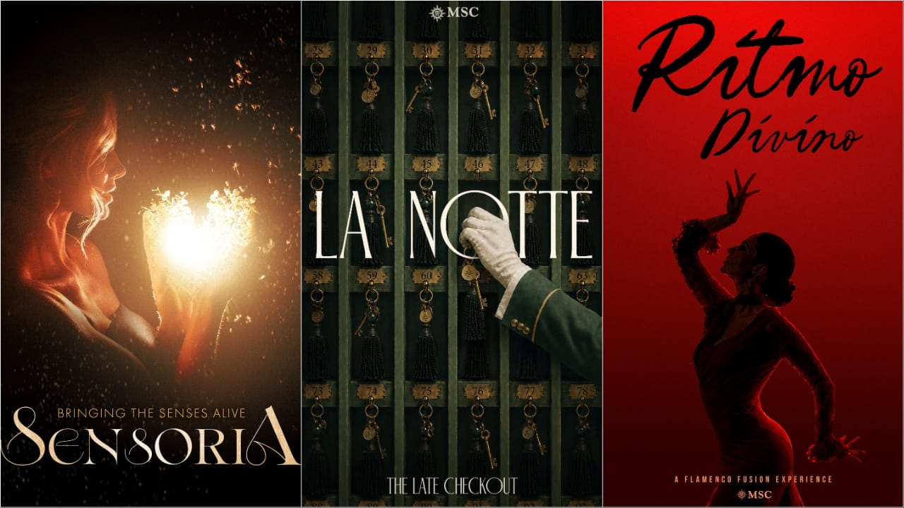 Three posters of a blonde woman cupping light in her hands, multiple sets of keys hanging on a wall, and the silhouette of a female flamenco dancer