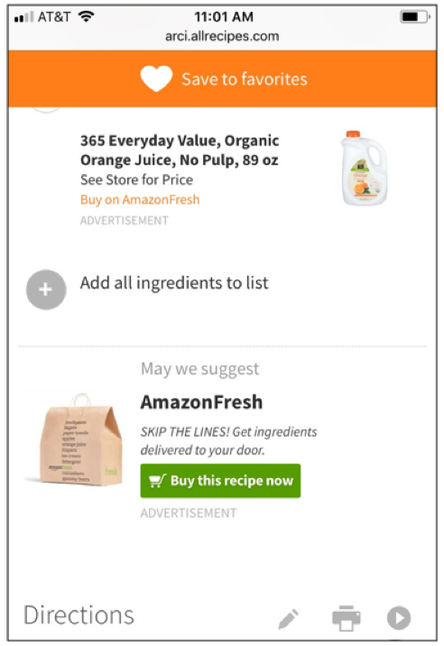 Allrecipes integrates AmazonFresh for ingredient fulfillment