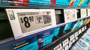 Digital price tags in a grocery store. Digital price tags in a grocery store.