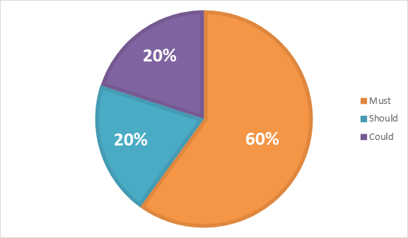 pie chart showing 3 segments, two with 20% and one with 60%