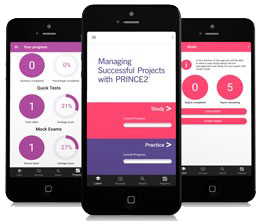 The PRINCE2 Foundation app on mobile phone screens