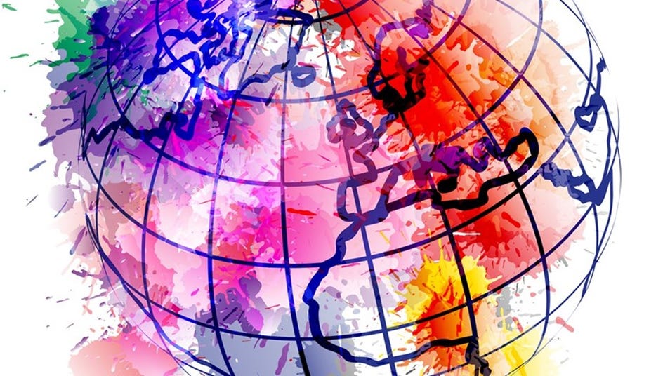 A colorful globe with outlines of continents