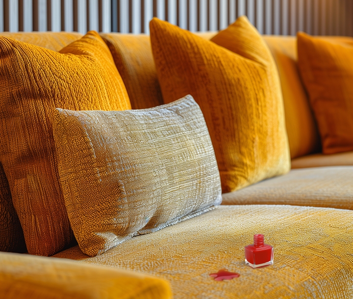 Oje lekesi bulunan bir koltuk.