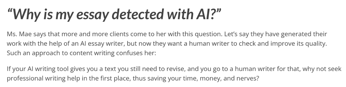 A webpage excerpt with a heading 