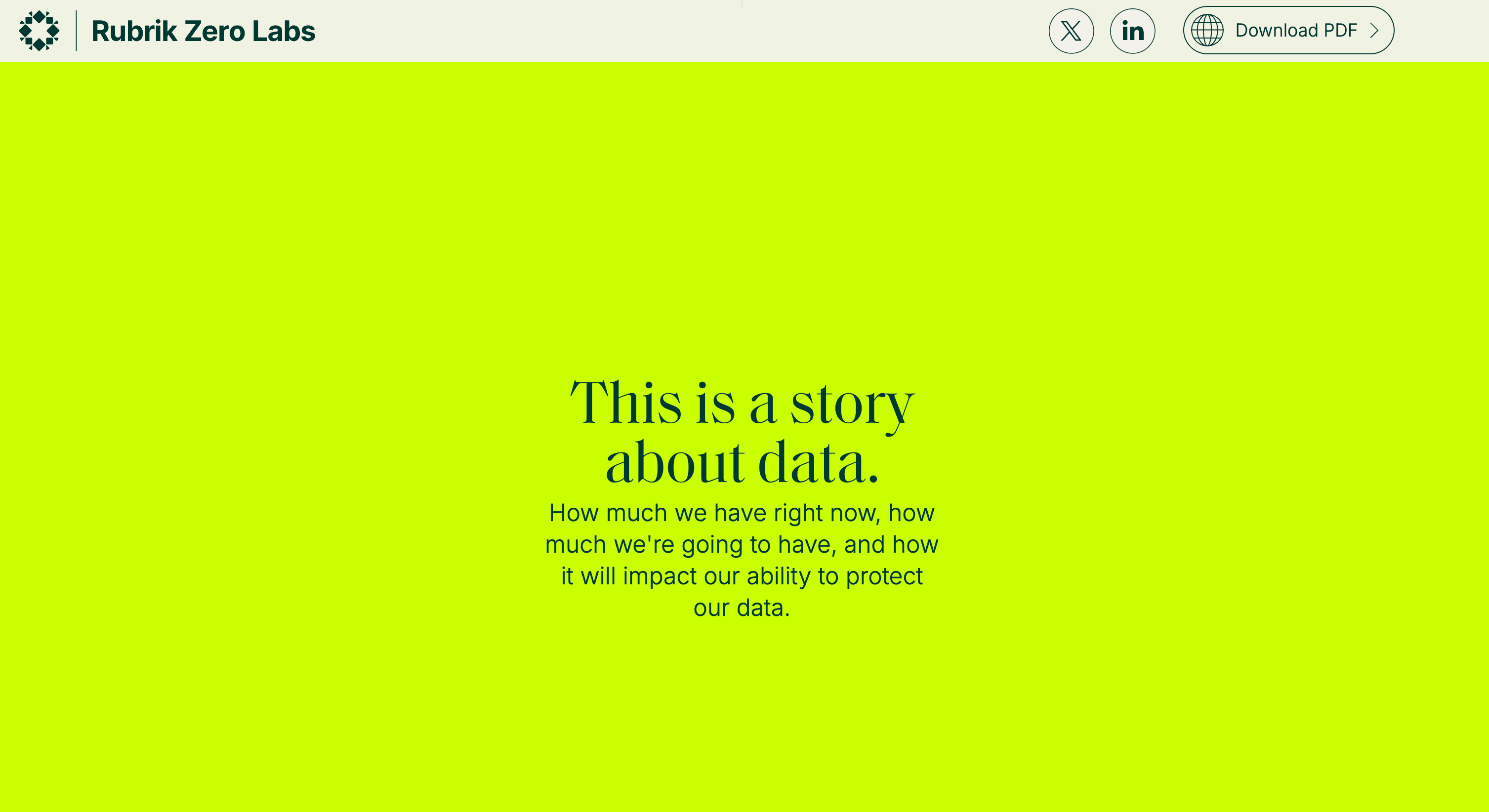 A simple paragraph of text (as described in the article) against a neon yellow-green background on the landing page for a Rubrik Zero Lab report. A simple paragraph of text (as described in the article) against a neon yellow-green background on the landing page for a Rubrik Zero Lab report.