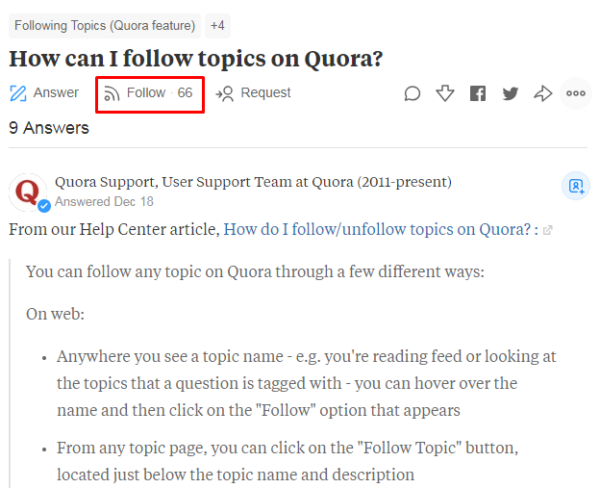Ví dụ về cách Sprout Social sử dụng nội dung từ Quora để tuyển chọn và chia sẻ