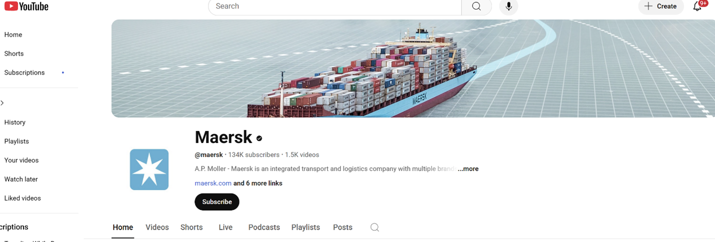 Maersk has done well in attracting committed viewers; its channel boasts over 134,000 subscribers. Since 2010, it’s posted over 1,500 videos, netting more than 30.7 million views.