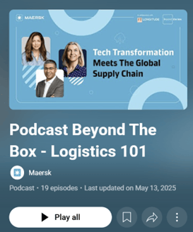 Maersk hosts its podcast Beyond The Box — Logistics 101 on its YouTube channel. Maersk hosts its podcast Beyond The Box — Logistics 101 on its YouTube channel.