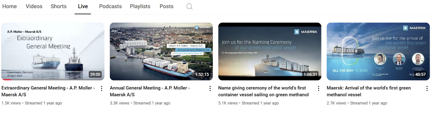 On its YouTube channel, Maersk published two videos of company meetings, a naming ceremony for a container vessel sailing on green methanol, and the arrival of the world’s first green methanol vessel.