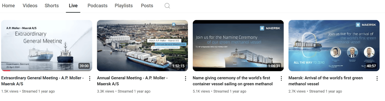 On its YouTube channel, Maersk published two videos of company meetings, a naming ceremony for a container vessel sailing on green methanol, and the arrival of the world’s first green methanol vessel. On its YouTube channel, Maersk published two videos of company meetings, a naming ceremony for a container vessel sailing on green methanol, and the arrival of the world’s first green methanol vessel.