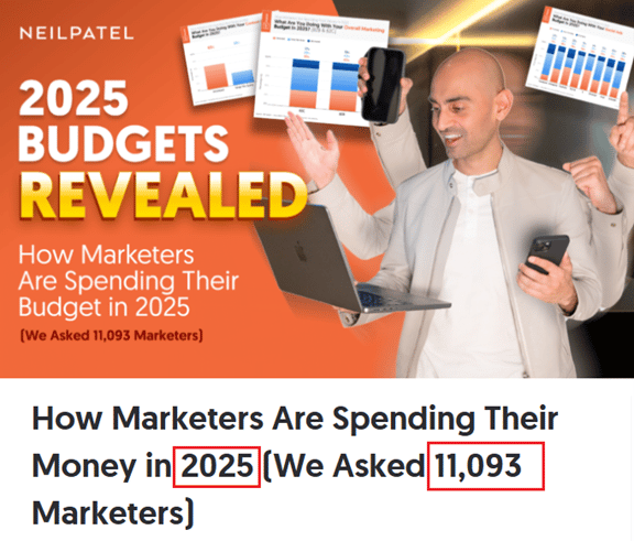 Neil Patel presenting 2025 marketing budget insights with text highlighting Neil Patel presenting 2025 marketing budget insights with text highlighting