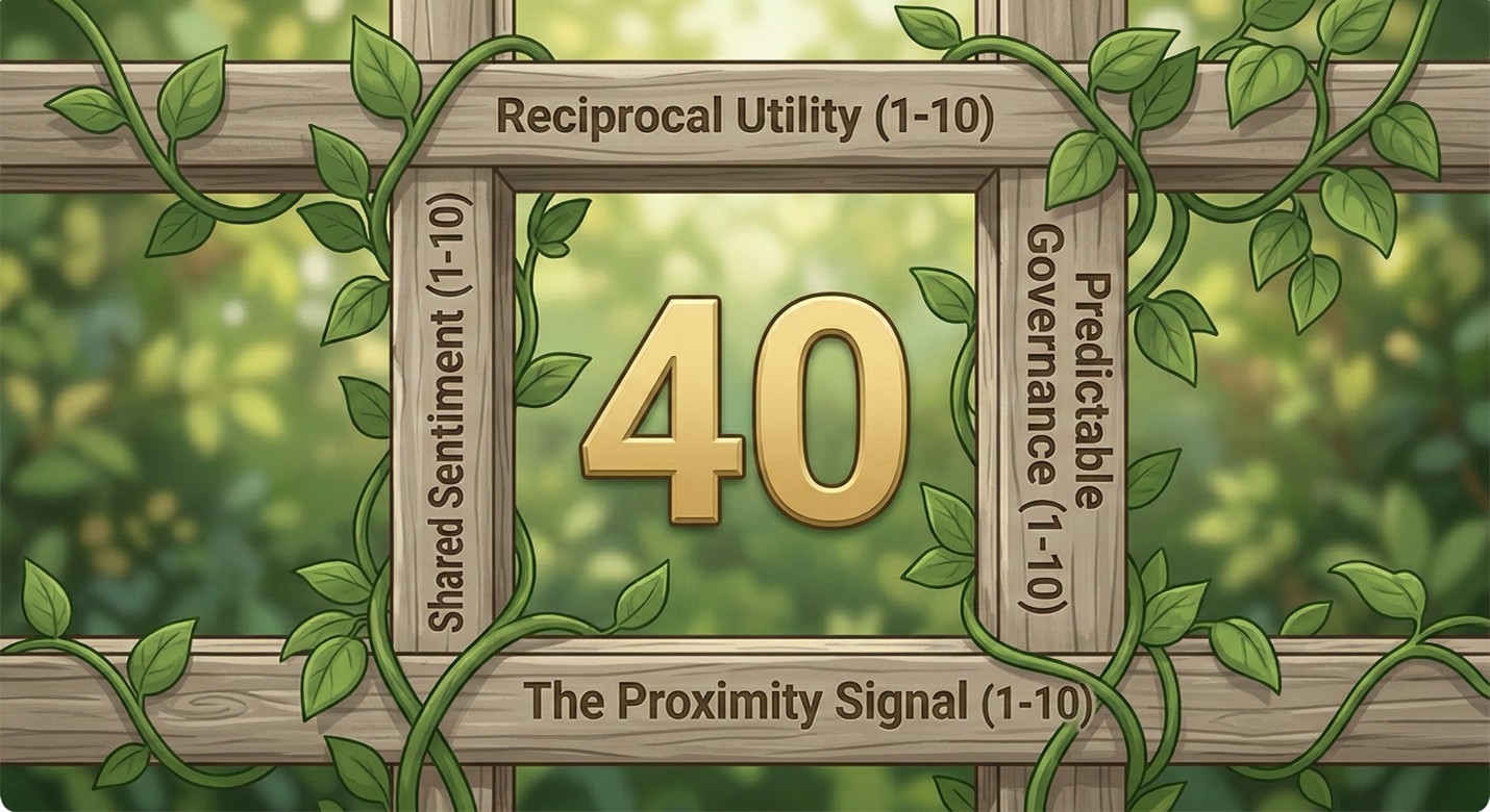  The four sides of the latticework cell (shared sentiment, reciprocal utility, predictable governance, and the proximity signal.