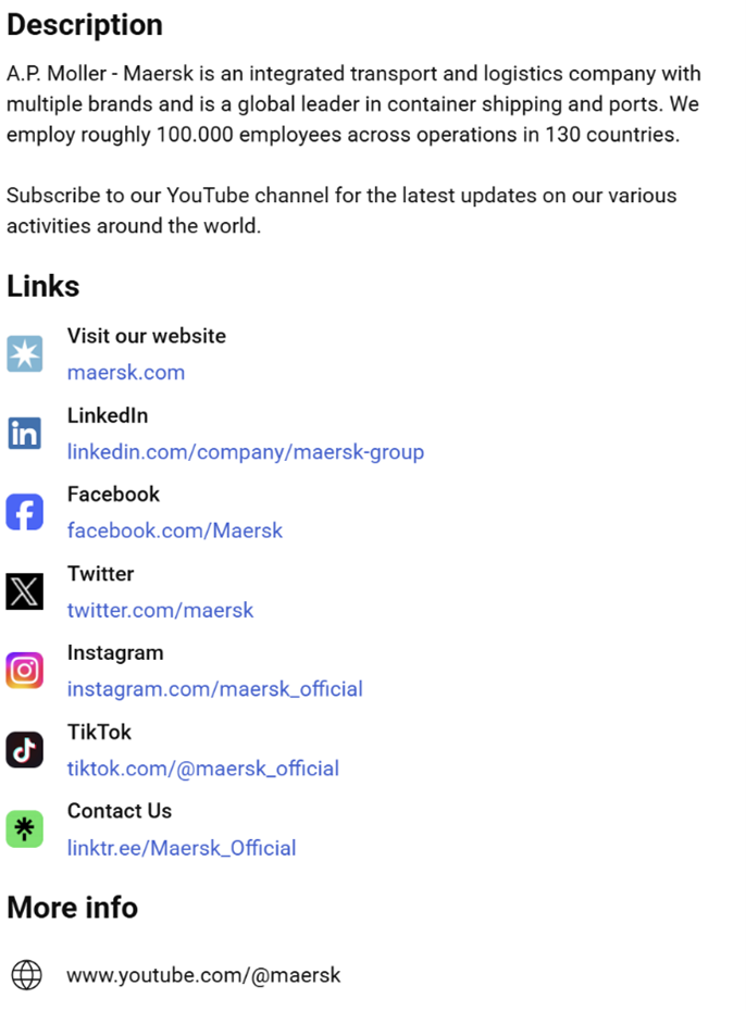 Maersk uses 218 of the 1,000 characters allowed in its full-length description of the channel.