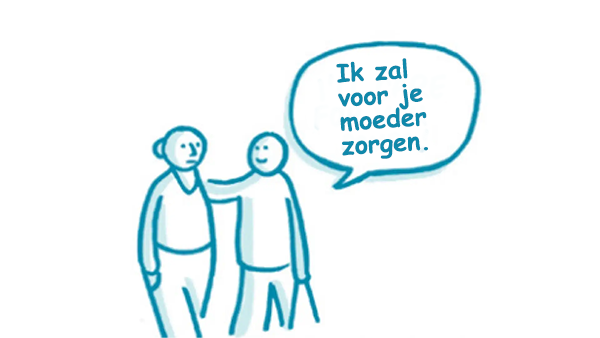 Illustration of son caring for mother