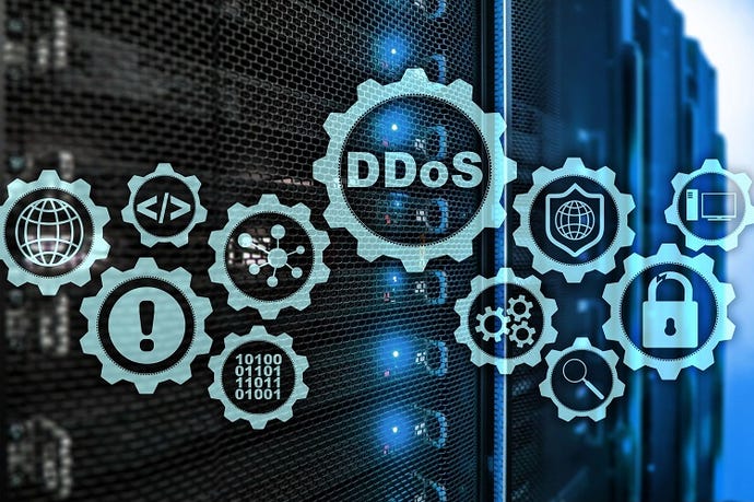 Image shows "DNS" in a jagged circle linked to other tech-related icons and words with a row of servers in the background