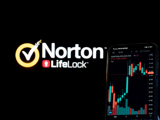 Screen showing stock market info on NortonLifeLock