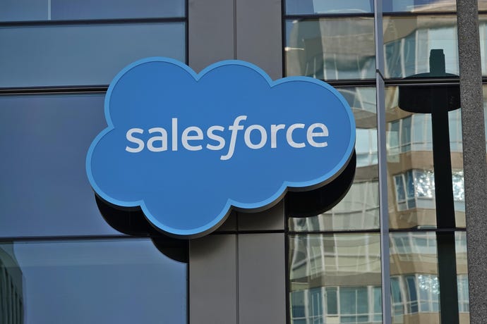 Salesforce logo on a building in downtown Bellevue Washington, USA
