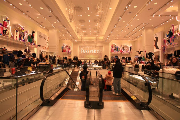 photo of the inside of Forever 21 shopping center in Times square New York city