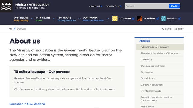 Screenshot of the New Zealand Ministry of Education website, which can help create e-portfolios.