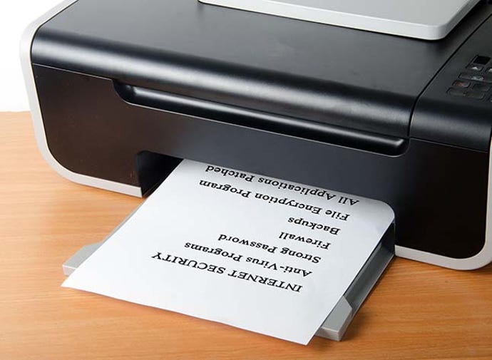Printer printing out a sheet of internet security tips.