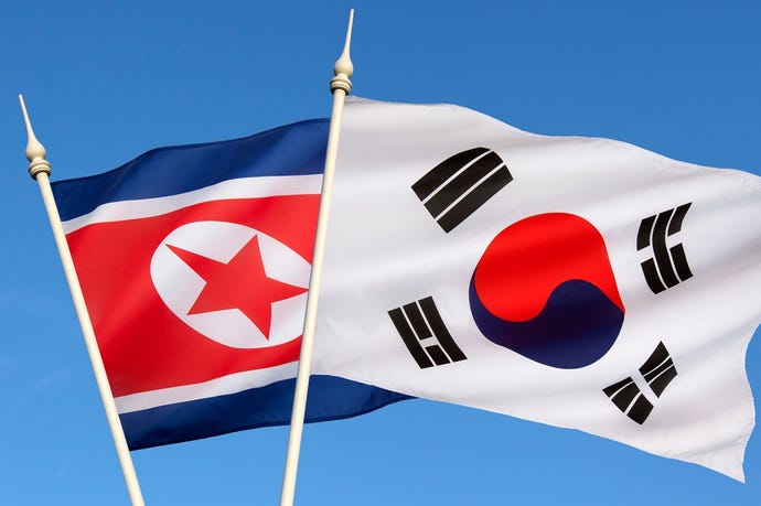 North Korean and South Korean flags