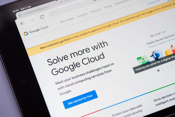 Tablet with Google Cloud homepage displayed