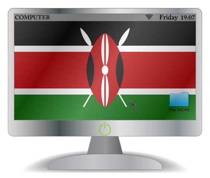 The Kenyan flag on a computer monitor screen
