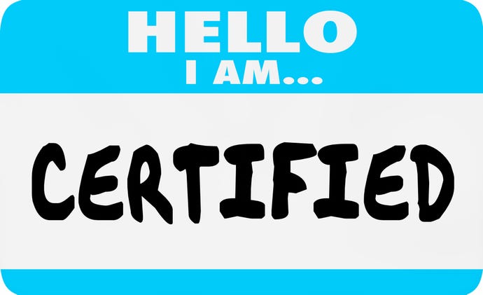 Badge that says "Hello, I am certified."