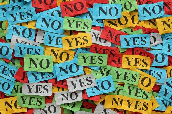 The words "yes" and "no" on paper