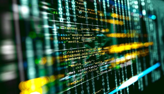 software code floating in digital matrix