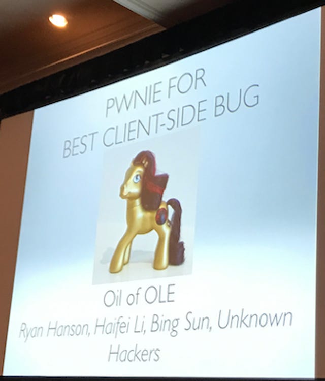 Best Client-Side Bug: Oil of OLE (Ryan Hanson, Haifei Li, Bing Sun, Unknown Hackers)
