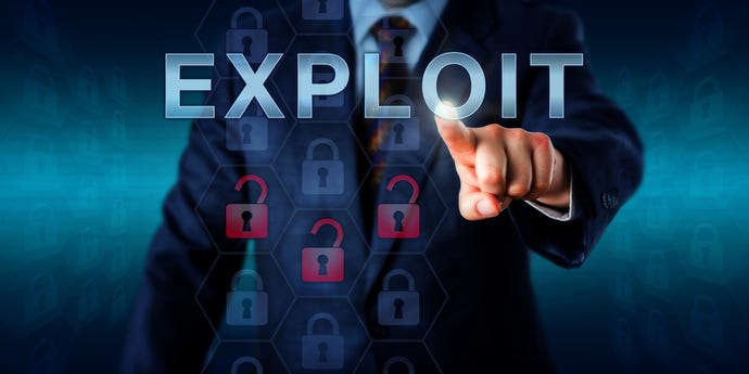 Man touching the word EXPLOIT on a screen