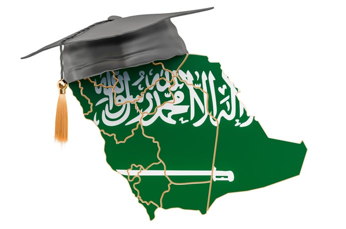 The map of Saudi Arabia with a graduation mortar board on the top