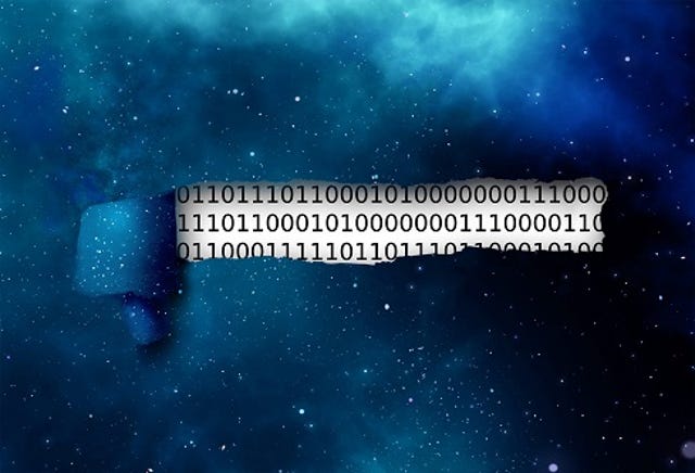 ripped curl piece of universe revealing binary digital code