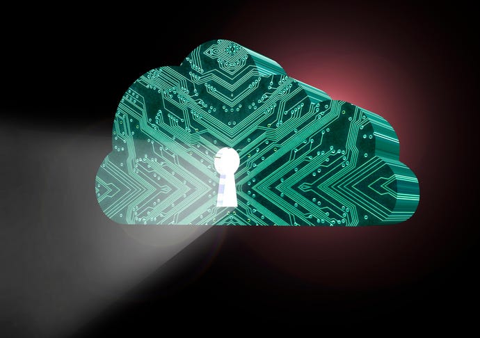 Illustration of cloud with keyhole to represent cloud security