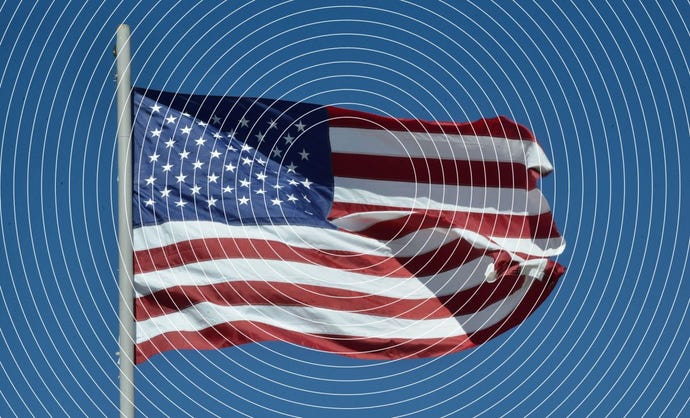 USA flag against blue sky National United State of America flag target circles