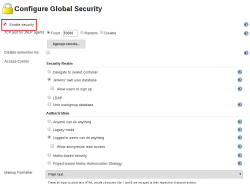 Jenkins Configure Global Security page\r\n(Source: CyberArk)\r\n