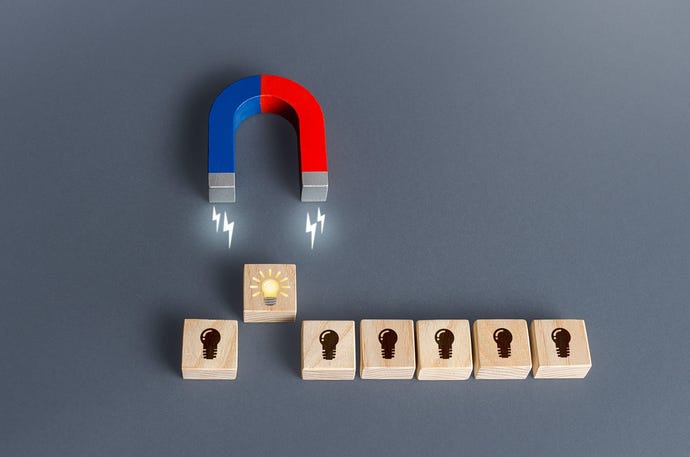 Magnetic pulls lit lightbulb -- concept for a good idea