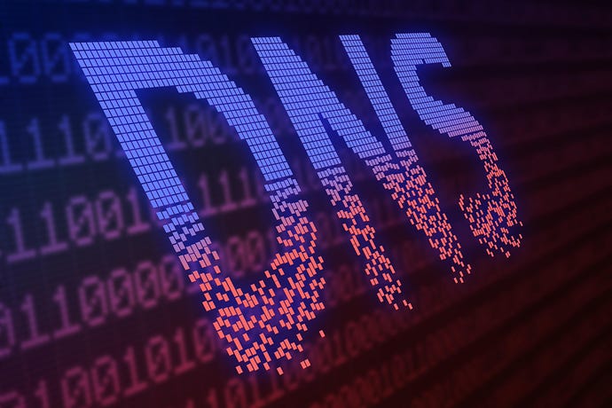 The word DNS written in blue and red 