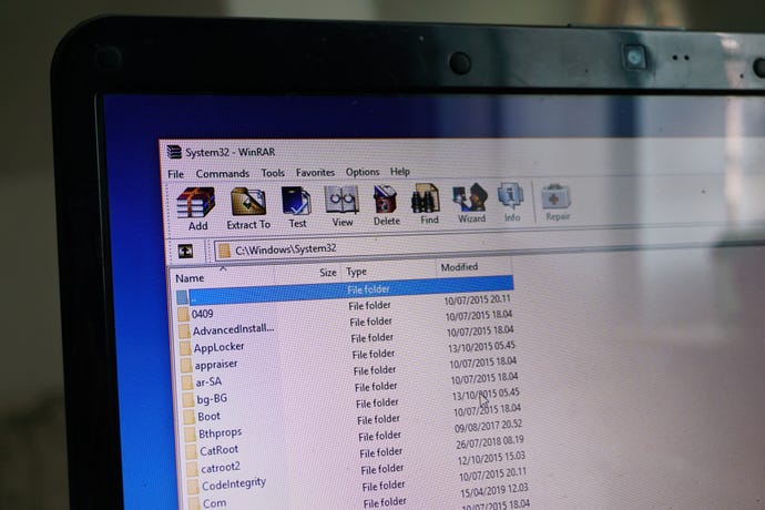 Close-up image of monitor with WinRAR software