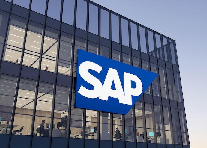 SAP Technology Signage Logo on Top of Glass Building.