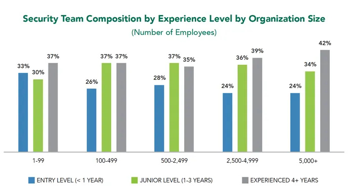 Graphic showing security team composition by experience level by organization size