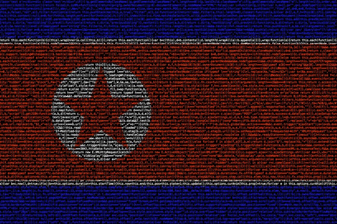 Image shows a North Korean flag that upon closer inspection is comprised of lines of code