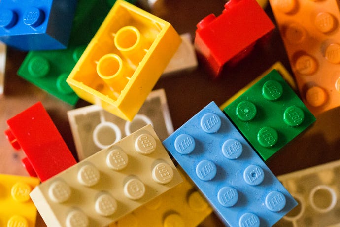 A pile of colored lego blocks