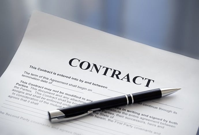 the header of a piece of legal document showing the word Contract