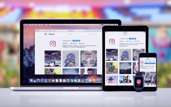Instagram home page shown on laptop and mobile devices